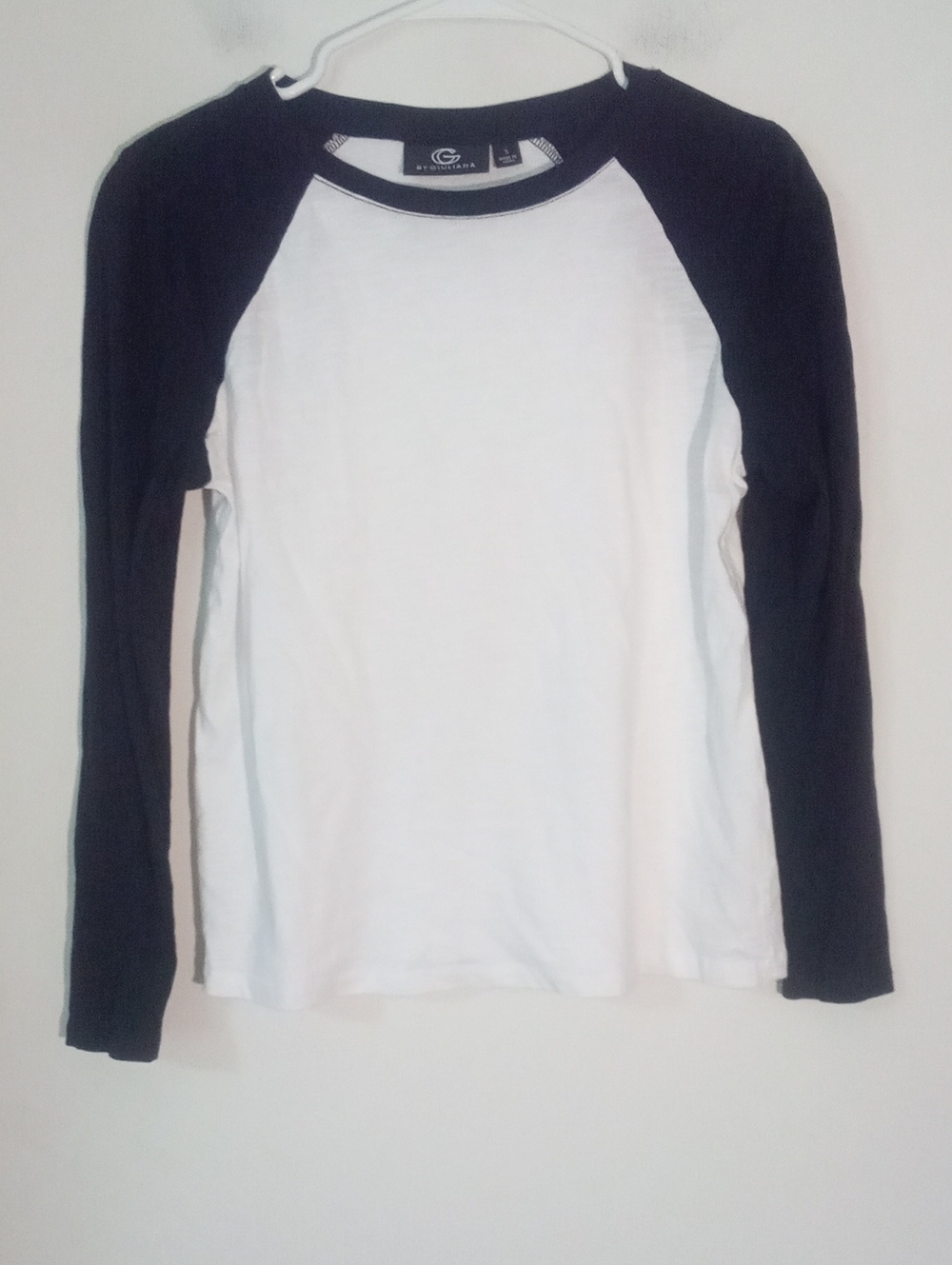 G By Giuliana Sportswear Small White & Black Raglan Long Sleeve Tee New NWIT